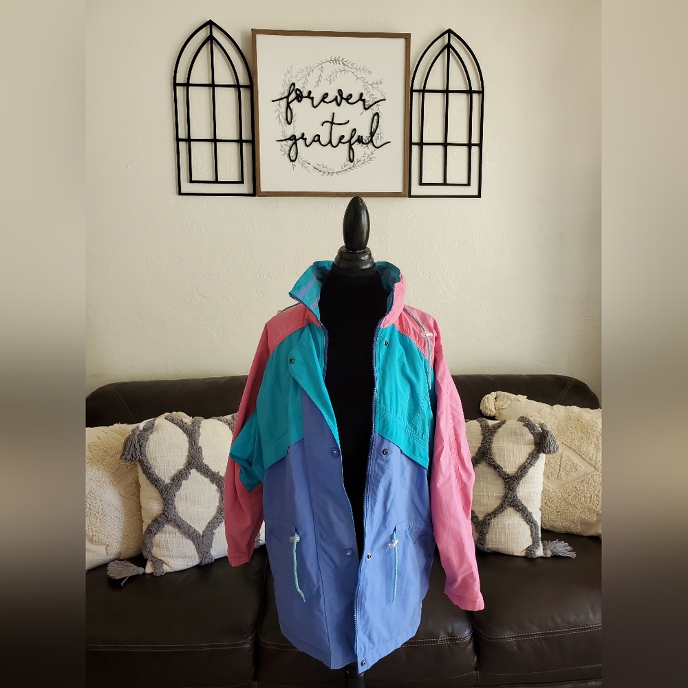 Vintage Y2K 90's Pastel Color Block London Fog Full Zip Jacket Size M Retro Boho